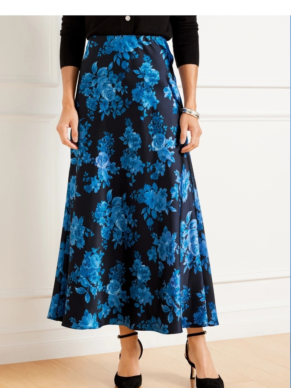 NEW Talbots Satin Maxi Slip Skirt Flourish Floral Dark Romantic Party Event 16